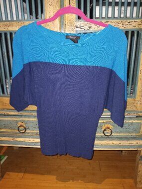 Style & Co. blue colorblock short-sleeve boatneck knit sweater